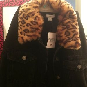 NEW with tags Black Jean Jacket Cheeta Fur Lining Plus Size 3X plus size